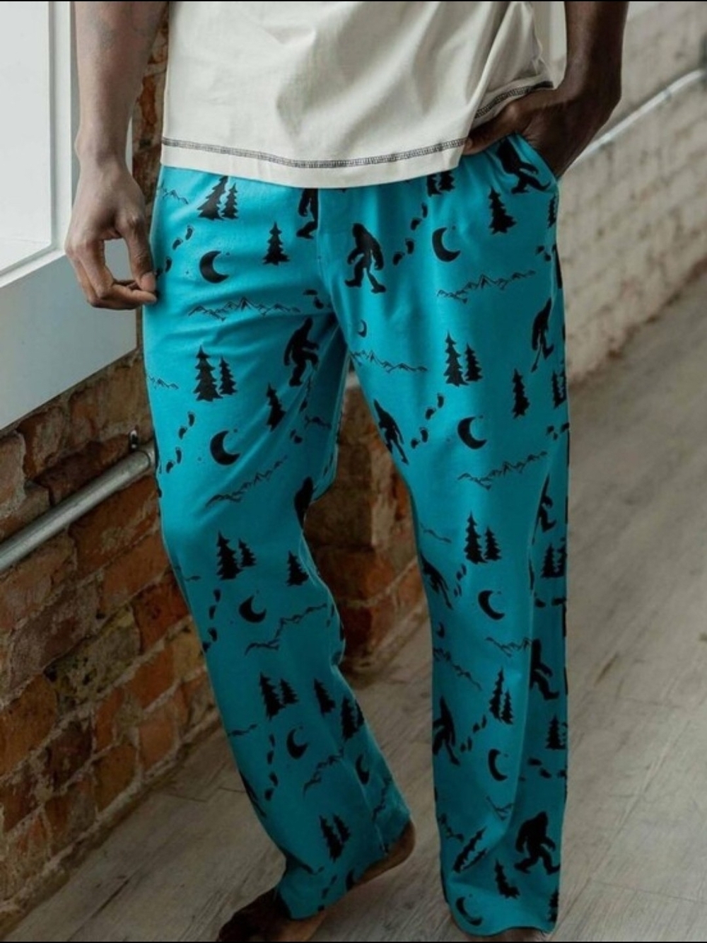 LAZY ONE Teal Sasquatch Moon & Forest Print Pajama Lounge Pants Size XXL